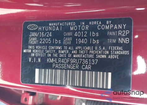 2024 Hyundai Elantra N Line z USA, uszkodzony, nr VIN KMHLR4DF9RU736137